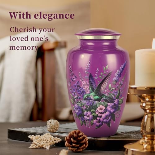 Suruim Purple Hummingbird Urns for Human Ashes - Large Size Adult Female Keepsake for Mom or Mother