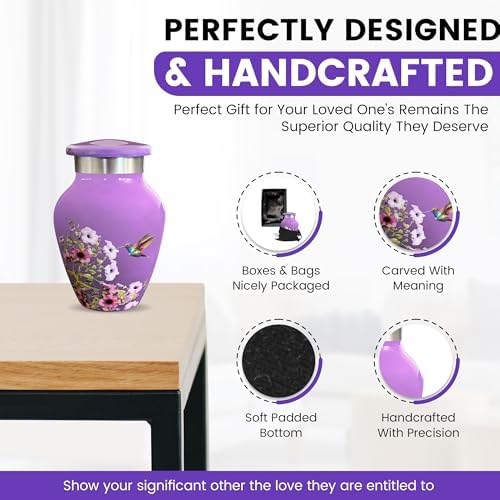 Purple Hummingbird Brass Urn for Human Ashes