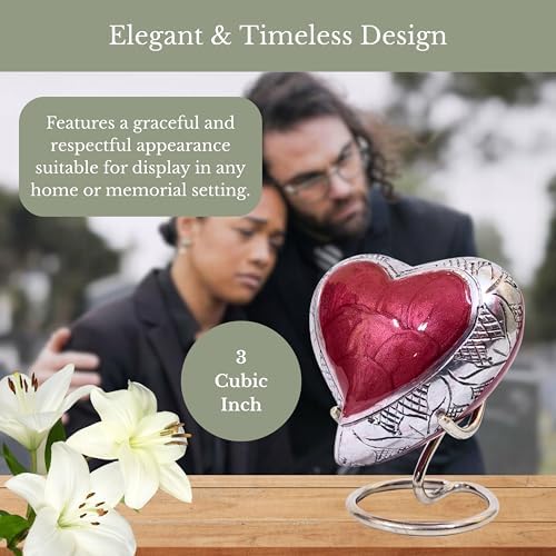 Red Heart Cremation Urn with Hand Engraved Detailing