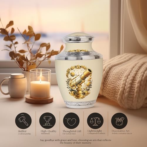 Telescope Cremation Urn 10 Inch White - Memorial Urn for Ashes