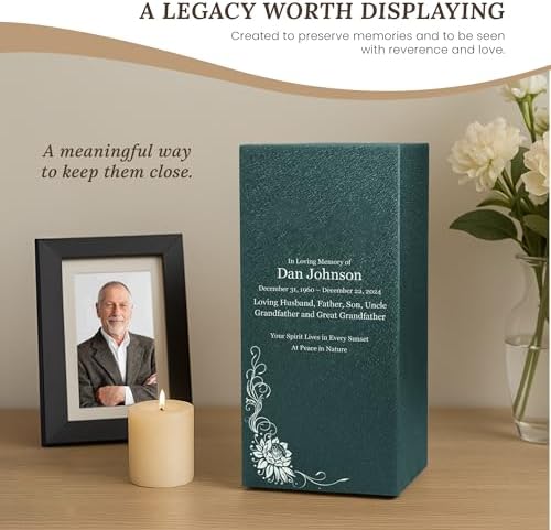 Amaranthine Urn Decorative Cremation Urn for Human Ashes - Customizable Text Color and Base 1