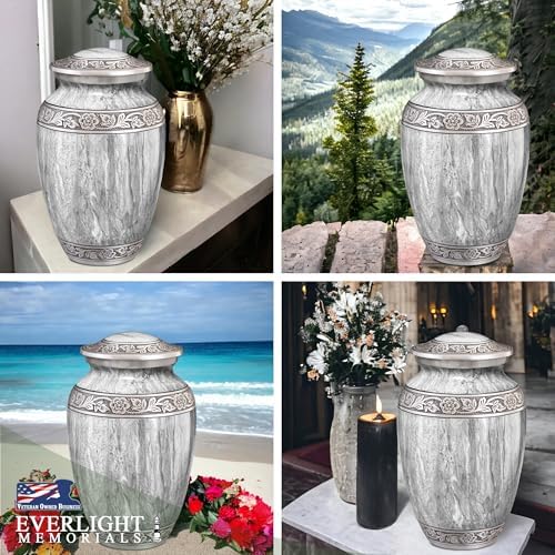 Light Gray Watercolor Urn for Human Ashes - Large Cremation Urn for Men and Women