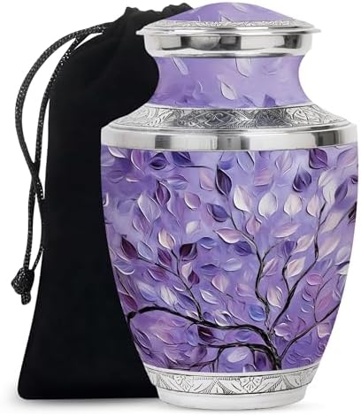 Purple Leaves Cremation Urn for Ashes - 10 Inch Decorative Adult Urn