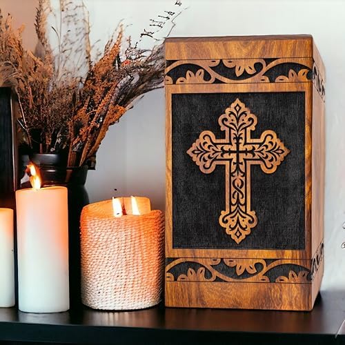 Handcrafted Wooden Urn with Celtic Cross Design
