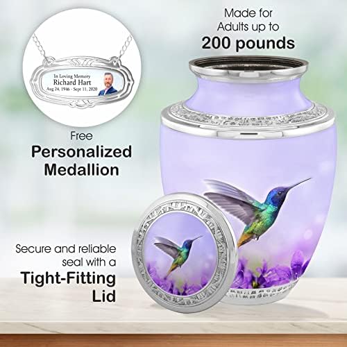 Personalized Hummingbird Flower Cremation Urns for Adult Ashes - 200lbs Capacity Handcrafted Urn with Velvet Bag