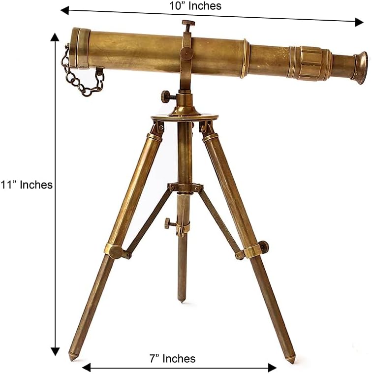 Vintage Brass Table Telescope with Wooden Tripod Stand