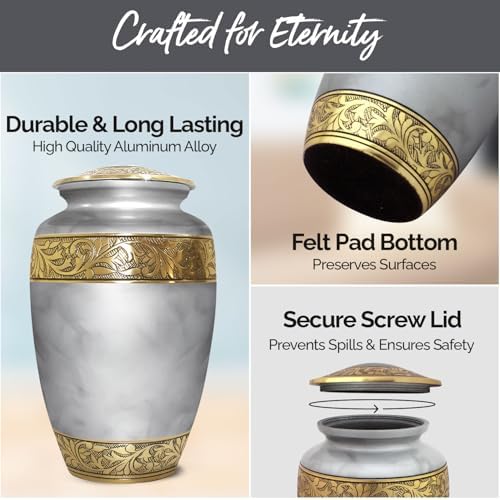 Elegant Gray Cremation Urn for Human Ashes - Large Size