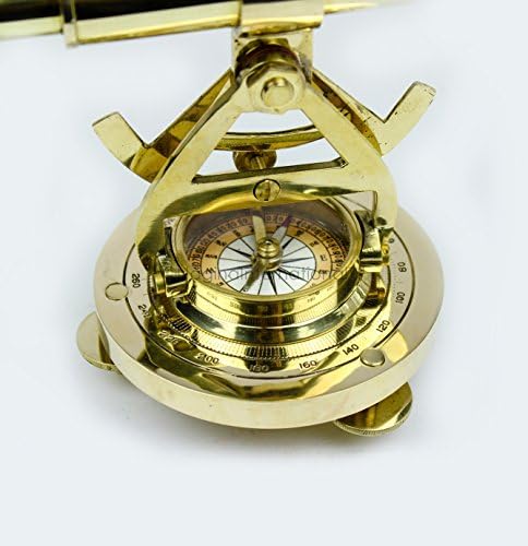 Maritime Polished Brass Telescope Compass with Level Meter Decorative Accent Yellow