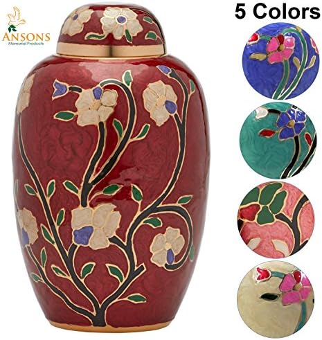 Cremation Urn with Lacquer Finish - 100 Brass - Flower Design