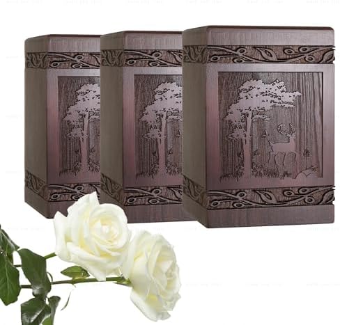 Wooden Carved Deer Cremation Urn for Human or Pet Ashes