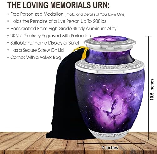 Personalized Purple Nebula Galaxy Cremation Urn for Adult Ashes - 200lbs Burial Urn with Velvet Bag