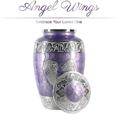 Purple Urn for Human Ashes - Elegant Cremation Urn with Angel Wings
