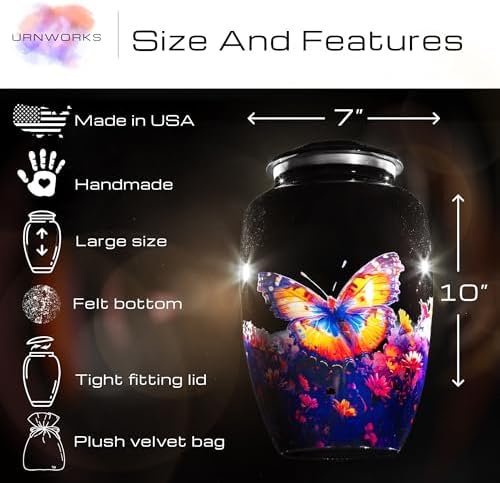 UrnWorks Black Butterfly Urn for Human Ashes - Large