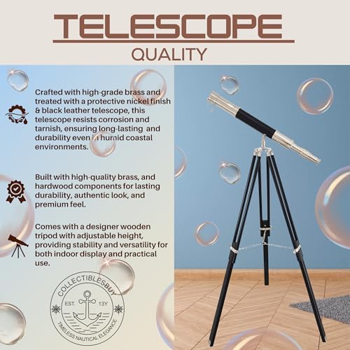 Vintage Black Tripod Telescope with Chrome Finish