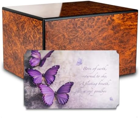 GetUrns Purple Butterfly Adult Wooden Cremation Urn