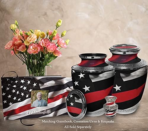Red Line Flag Cremation Urn for Adult Male