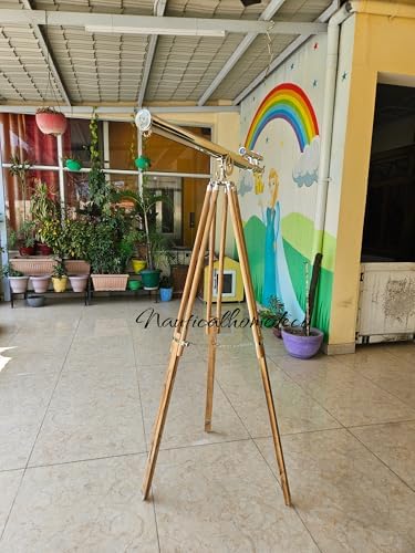Nautical Home Decor Brass Telescope with Wooden Stand
