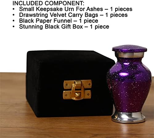Small Purple Cremation Urn with Velvet Bag and Gift Box