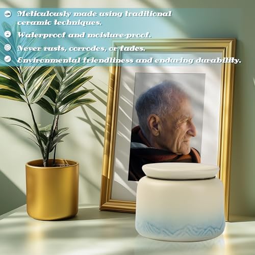 Small Ceramic Urn for Human Ashes - Beige Keepsake Memorial Urn