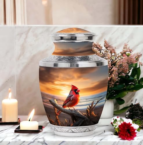 Cardinal Bird Decorative Urn - 10 Inch Large Memorial Ashes Holder