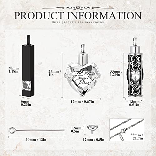 MTLEE 3 Piece Cremation Urn Necklace Set