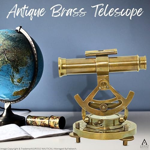 Antique Brass Alidade Compass with Telescope Decor