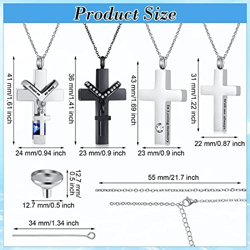 Yinkin 8 Pcs Urn Necklace for Ashes Cremation Cross Stainless Steel Memorial Jewelry