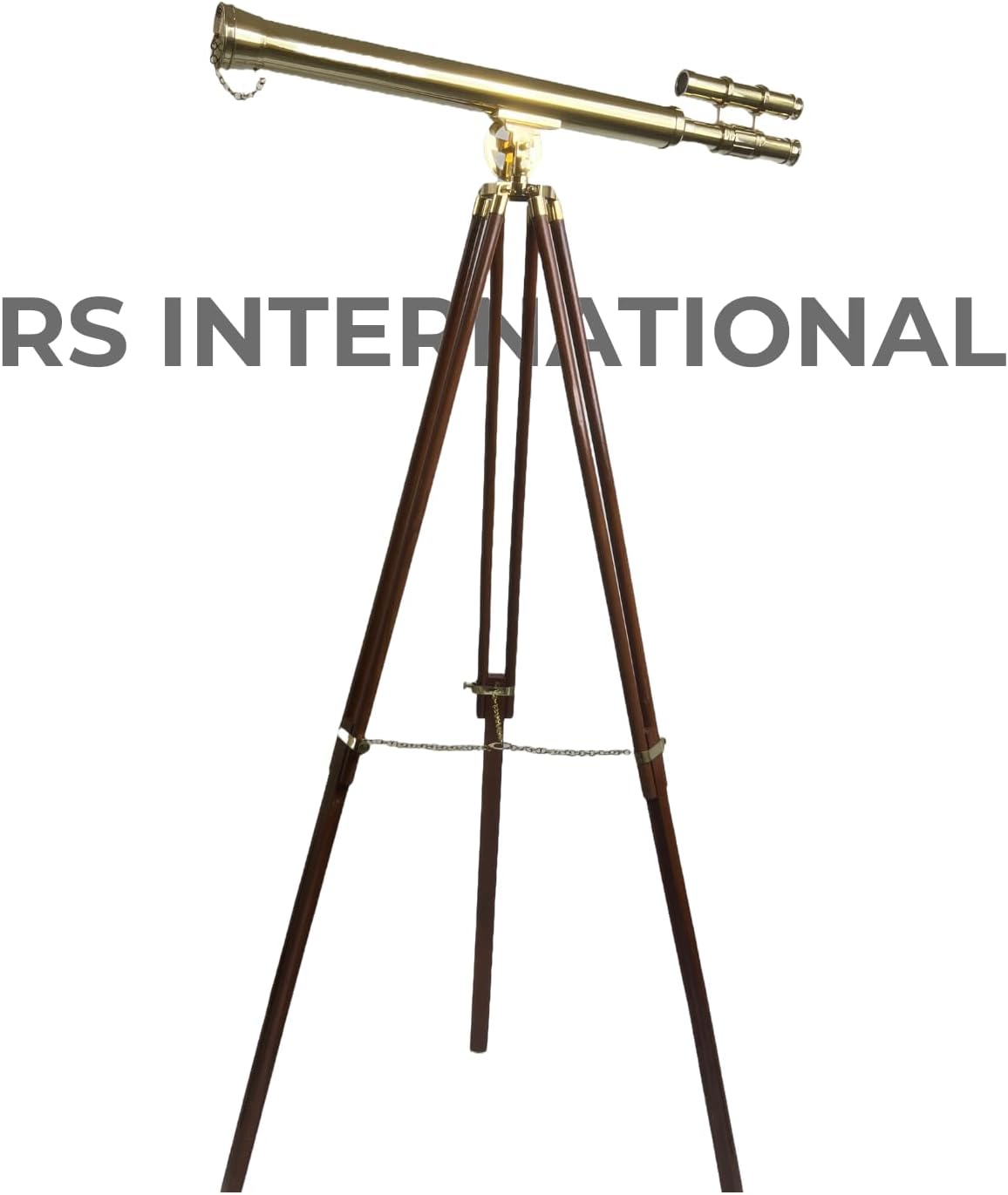 Double Barrel Telescope with Wooden Tripod Stand 32 Inch Brass 10X Magnification 42mm Lens