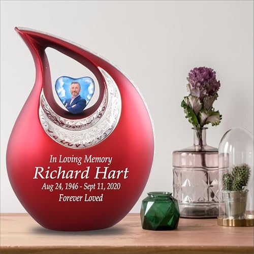 Personalized Photo Text Red Teardrop Cremation Urn for Adult Ashes