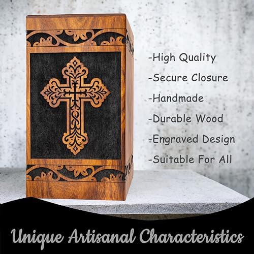 Handcrafted Wooden Urn with Celtic Cross Design
