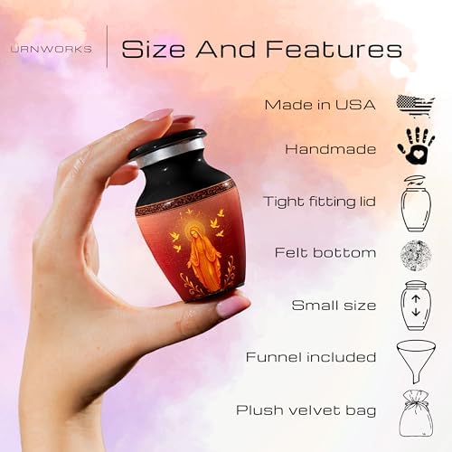 Catholic Mini Keepsake Urn with Virgin Mary Design