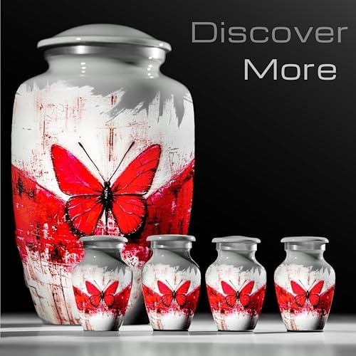 Red Butterfly Cremation Urn for Human Ashes - Large Handcrafted