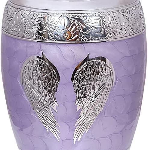 Cremation Urn with Satin Bag for Human Ashes Lilac Angel Wings