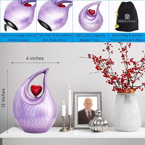 M Meilin Xu Cremation Urn Large Red Heart Purple Teardrop