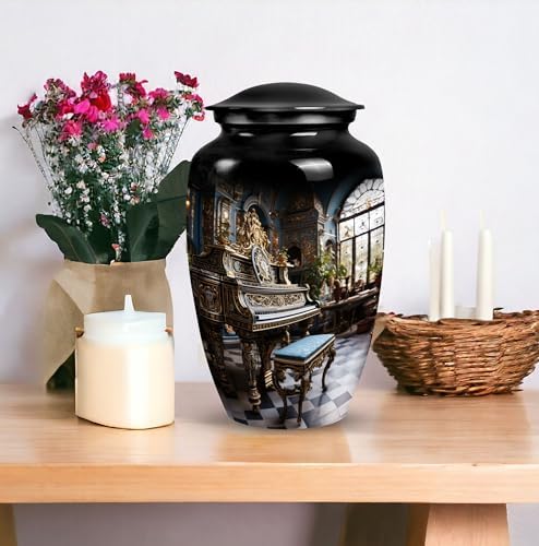 Piano Beautiful Look Cremation Urn 10 Inch Black Decorative Urn for Dad and Mom
