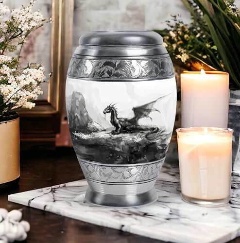 Dragon Urn For Ashes - 10 Inch Metal Urn Decorative Black