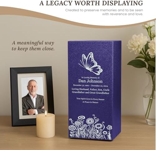 Amaranthine Urn Decorative Cremation Urn - Customizable Text Color Base Wildflower Butterfly No Base Made in USA
