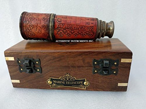 6th Century Pirate Brass Telescope with Wooden Box 14 Inch Spyglass