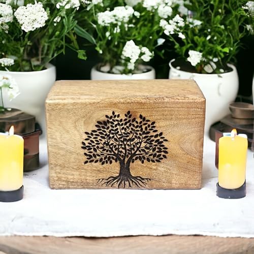 Handcrafted Wooden Cremation Urn with Tree of Life Design