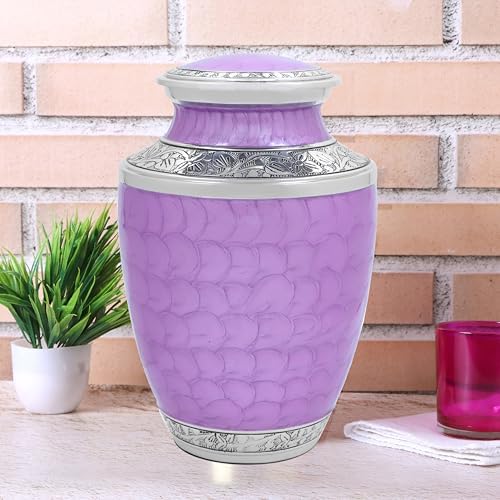 Purple Silver Cremation Urn for Adult 105 Inch Handcrafted