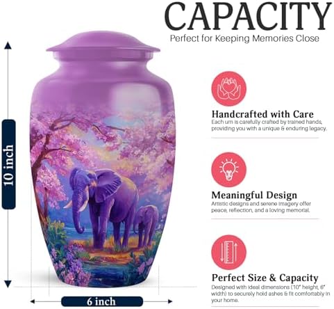 YATHSHA Elephant Urns Set of 5 for Human Ashes - Purple White Decorative Urns for Men Women