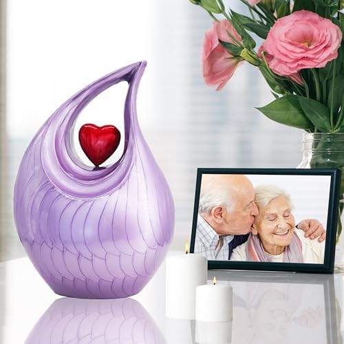M Meilin Xu Cremation Urn Large Red Heart Purple Teardrop