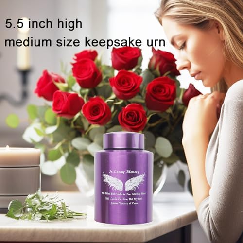 6 Inch Stainless Steel Purple Wing Keepsake Urn for Human Ashes