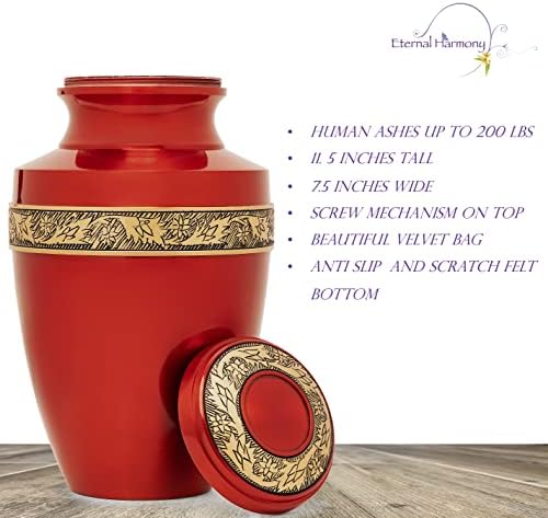 Eternal Harmony Large Cremation Urn 7x11 Dark Red