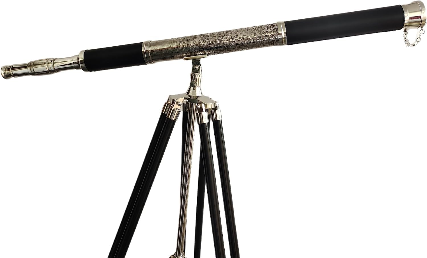 Nautical Vintage Floor Standing Brass Telescope with Black Wooden Tripod