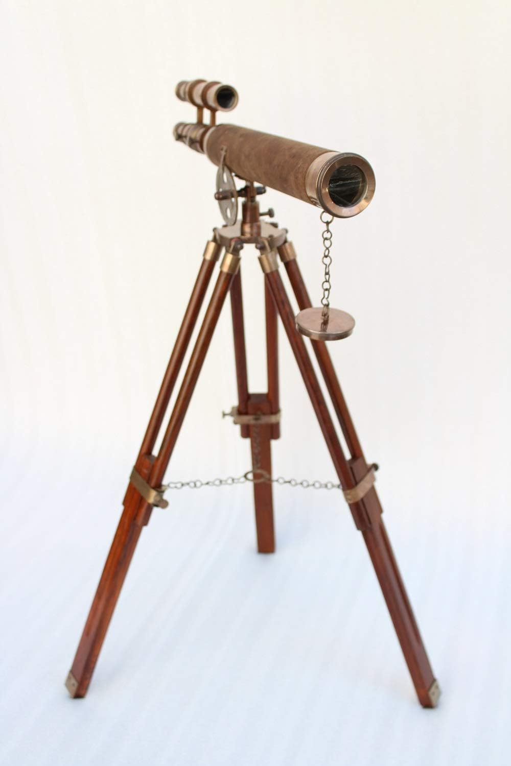 Vintage Nautical Double Barrel Telescope with Wooden Tripod