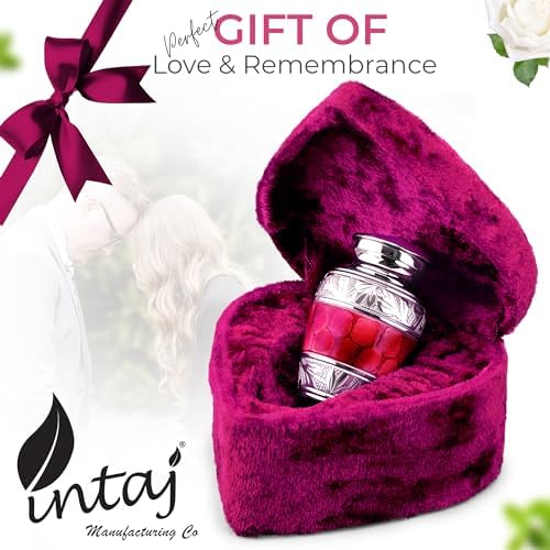 INTAJ Red Brass Keepsake Urn 3 Inch Mini Cremation Urn with Heart Box Sympathy Gift