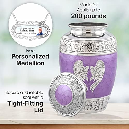 Personalized Purple Angel Wings Cremation Urn for Adult Ashes - 200lbs Handcrafted Decorative Urn with Velvet Bag