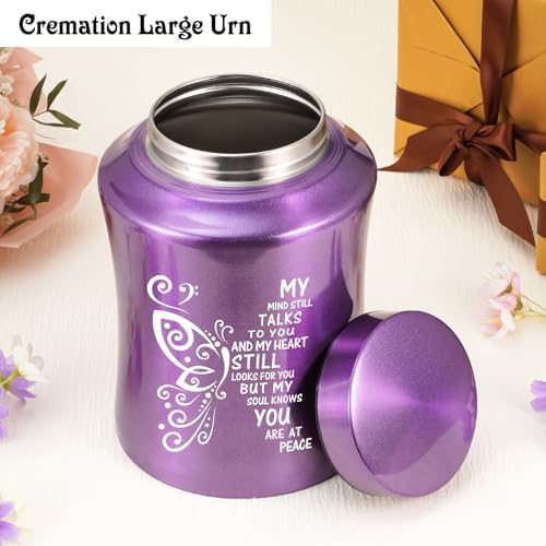 SOITIS Purple Butterfly Stainless Steel Cremation Urn - 827 Inch Memorial Keepsake