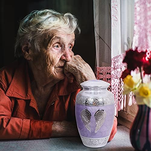 Cremation Urn with Satin Bag for Human Ashes Lilac Angel Wings